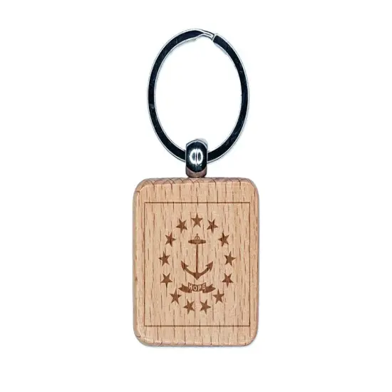 Rhode Island State Flag Engraved Wood Square Keychain Tag Charm {1}