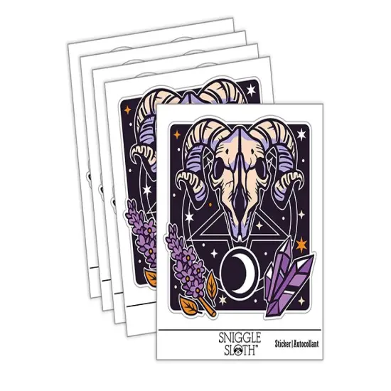Wiccan Witch Circle Pentagram Ram Skull Crystal Waterproof Vinyl Phone Tablet Laptop Water Bottle Sticker Set - 5 Pack {2}