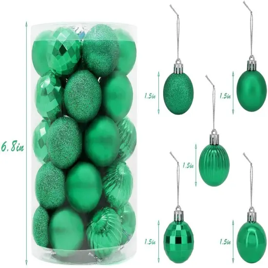 34-Piece Christmas Glitter Ball Ornaments (1.5") Xmas Tree Decorations Green {1}