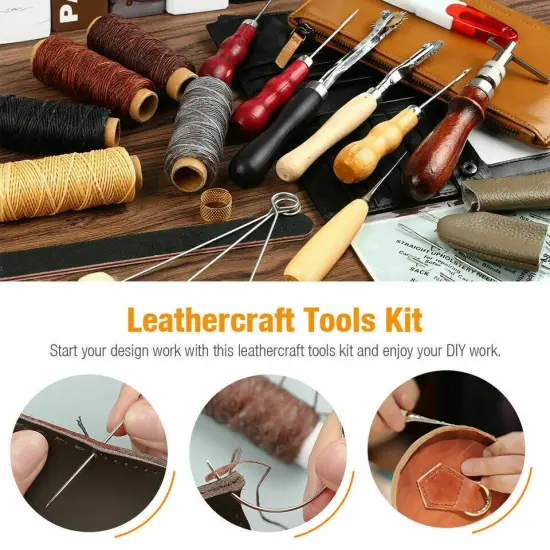 Leather Waxed Thread Stitching Needles Awl Hand Tools Kit . {3}