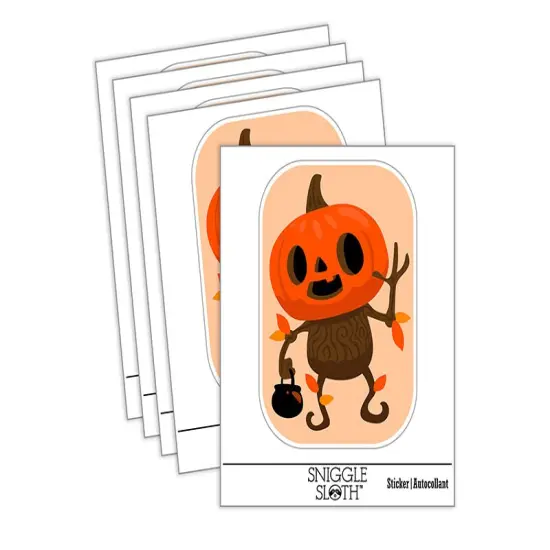 Fall Pumpkin Boy Halloween Jack O Lantern Waterproof Vinyl Phone Tablet Laptop Water Bottle Sticker Set - 5 Pack {1}