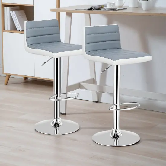Set of 2 Adjustable Height Barstool with PU Leather {2}