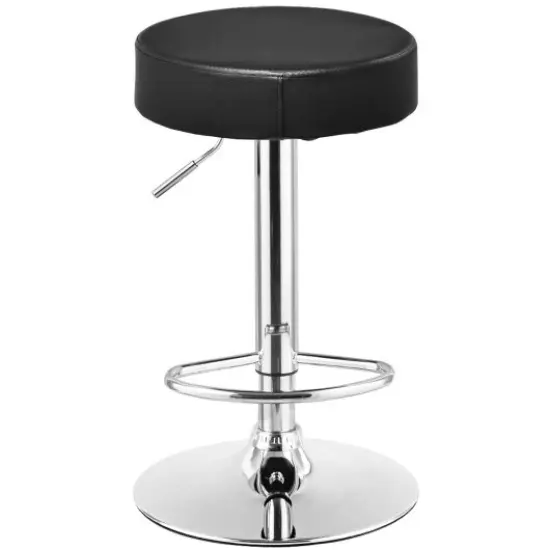 Adjustable Round Leather Swivel Seat Bar Stool Black {3}