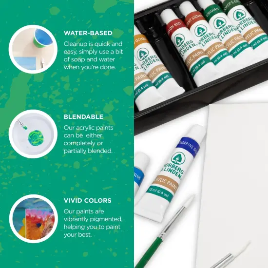 Canvas and Acrylic Paint Sets for Adults, Teens, Kids - Includes 12 Vivid Colors, 3 Painting Canvas Panels & 6 Assorted Brushes {4}