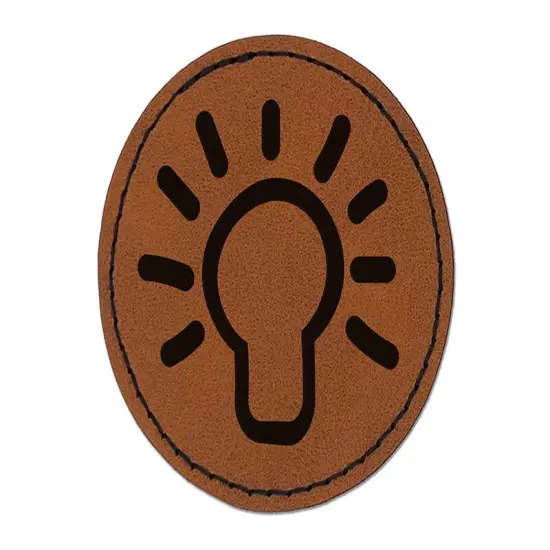 Light Bulb Idea Doodle Round Iron-On Engraved Faux Leather Patch Applique - 2.5" Brown {1}