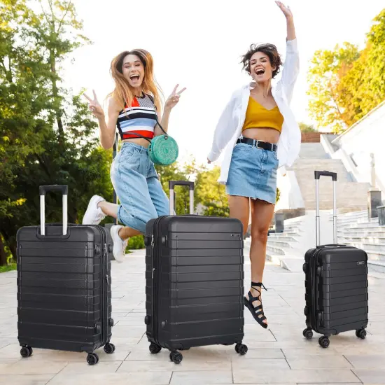 Expandable Luggage Set 3 Piece Black Hardshell Suitcase {2}