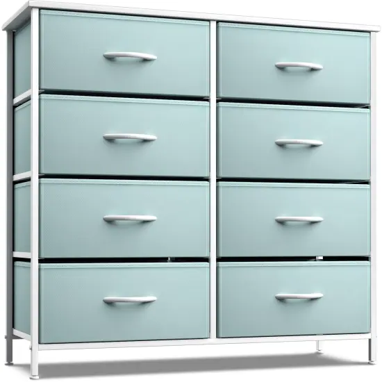 Sorbus Extra Wide Dresser Organizer With 8 Drawers - Large Storage Furniture for Bedroom, Hallway, Living Room, Nursery & Closet Aqua {1}