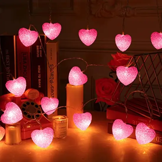 16 Feet/ 5 m 20 LED Heart String Lights Valentine's Day Heart Plastic Light Set Battery Operated Fairy String Lights for Valentines, Wedding, Christmas, Birthday Party Decor (Pink) {2}