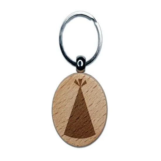 Birthday Party Hat Solid Engraved Wood Round Keychain Tag Charm {1}