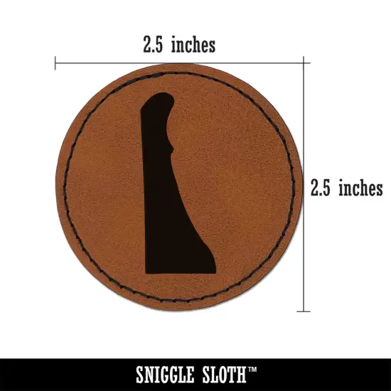 Delaware State Silhouette Round Iron-On Engraved Faux Leather Patch Applique - 2.5" Brown {3}
