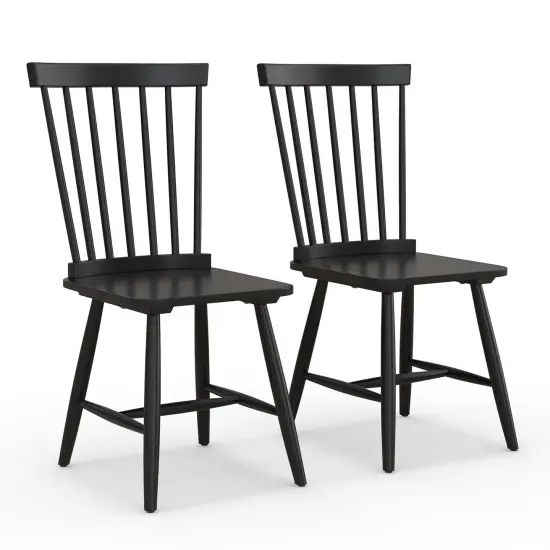 Costway Windsor Dining Chairs Set of 2 Armless Spindle Back Solid Rubber Wood Black/Natural {1}