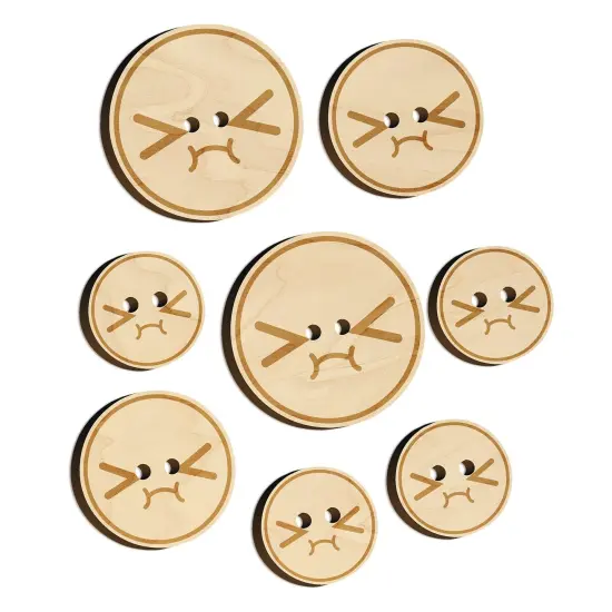Kawaii Cute Embarrassed Scrunched Face Wood Buttons for Sewing Knitting Crochet DIY Craft {7}