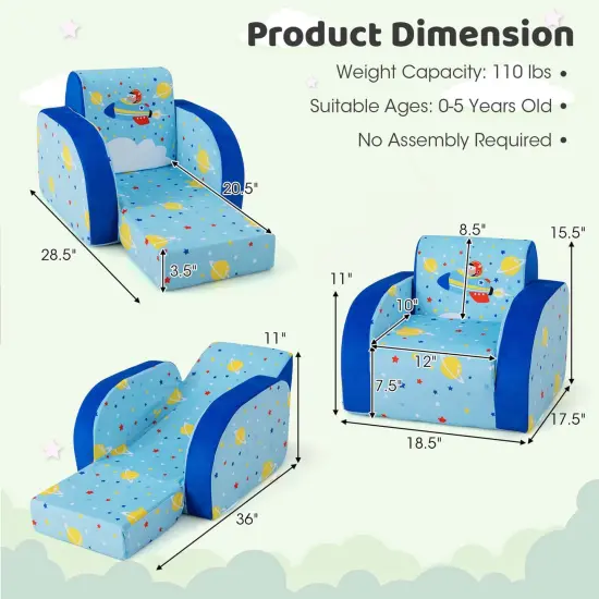 Costway 3-in-1 Convertible Kid's Sofa Multifunctional Flip-out Lounger Bed Armchair {3}