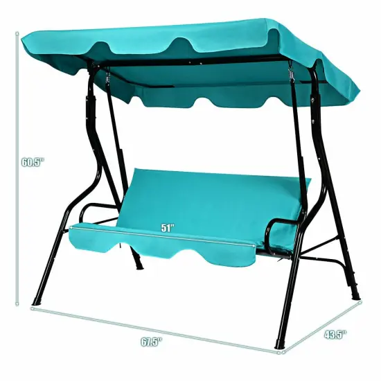3 Seats Patio Canopy Swing Blue {4}