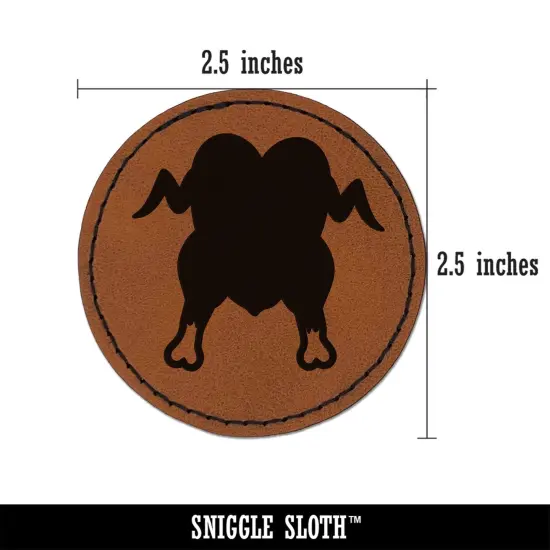 Cooked Thanksgiving Turkey Dinner Round Iron-On Engraved Faux Leather Patch Applique - 2.5" Brown {3}