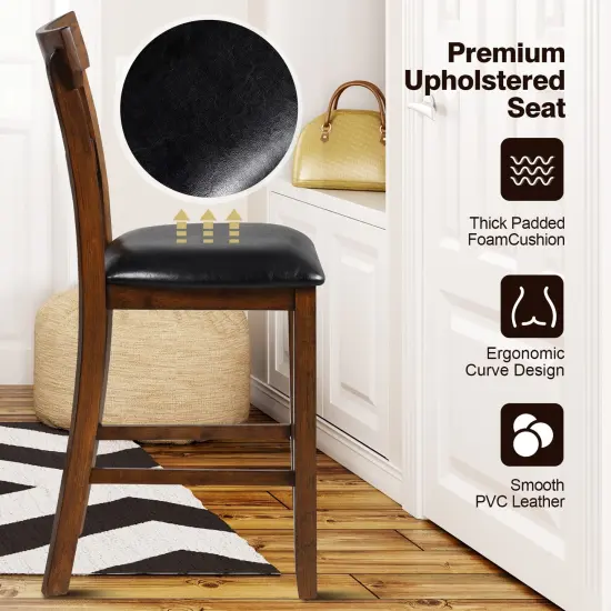 2 Pieces Counter Height Chair Set with Leather Seat and Rubber Wood Legs {3}