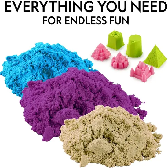 6 lb Play Sand Combo Pack - 2 Lbs. Each of Blue, Purple and Natural Sand with Castle Molds - A Fun No Mess Sensory Activity, Kids Fake Sand Play Set (Amazon Exclusive) {1}