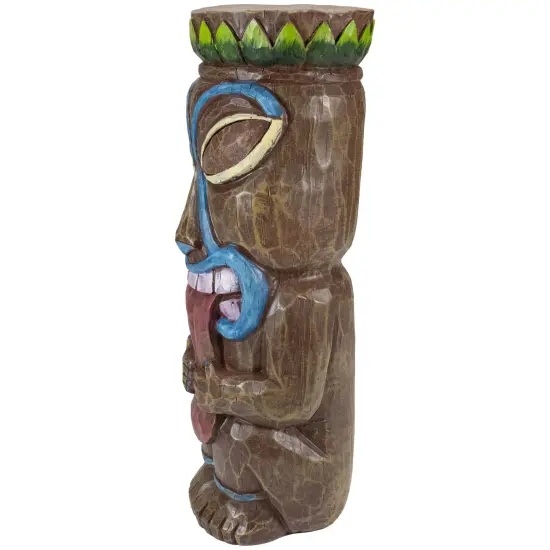 Northlight 16" Solar Lighted Polynesian Outdoor Garden Tongue Out Tiki Statue Brown {4}