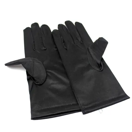 Short Smooth Satin Wrist Gloves for Evening Events Black {1}