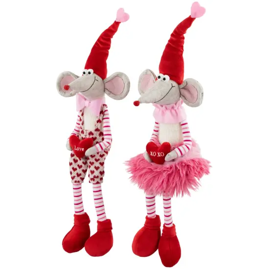 Northlight Mice with "Love" and "XOXO" Heart Pillows Valentine's Day Figures - 20" - Set of 2 Red {5}