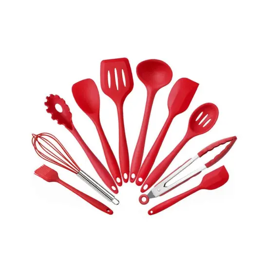 10pcs Silicone Cooking Kitchen Utensil Set Serving Tools Heat Resistant Red {2}
