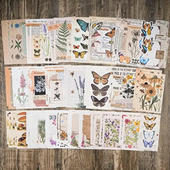 200 Pieces Vintage Scrapbook Supplies Pack for Junk Journal Bullet Journals Planners Botanical Paper Stickers Craft Kits Aesthetic Cottagecore Collage Album (Nature) {5}