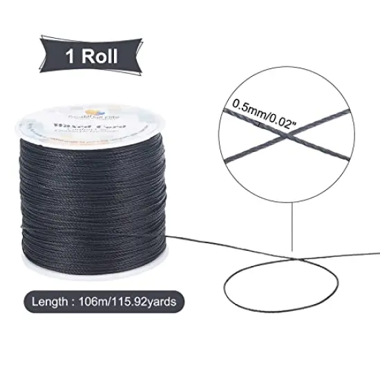 116 Yards0.5mm Black Waxed Polyester Cord, Waxed String Wax Cord Round Beading String Roll Craft Cord for Waist Beads Bracelet Necklace Jewelry Making Macrame Supplies {1}