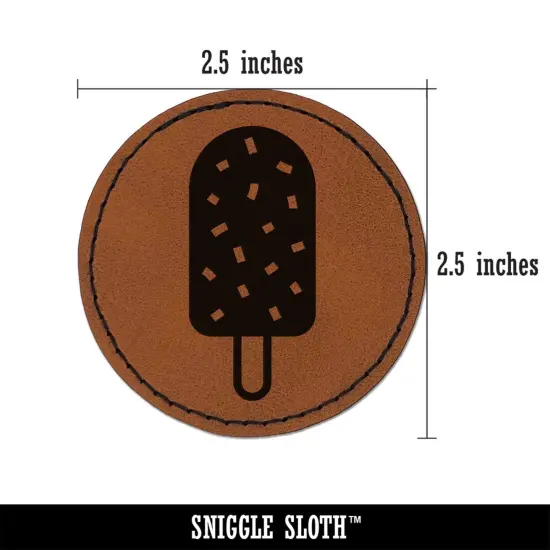 Ice Cream Bar Frozen Treat Popsicle with Sprinkles Nuts Round Iron-On Engraved Faux Leather Patch Applique - 2.5" Brown {3}