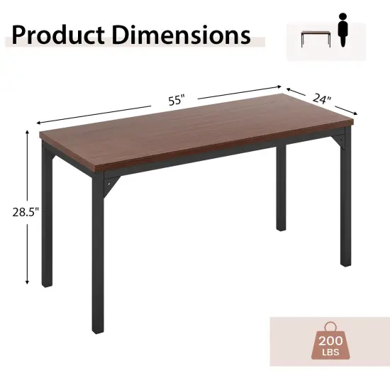 55 Inch Conference Table with Heavy-duty Metal Frame-Brown {5}