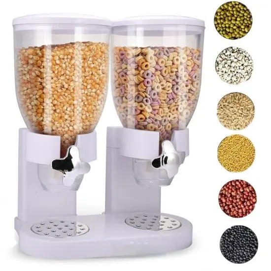 Dual Control Airtight Double Cereal Dispenser Dry Food Storage Container White(single) {2}