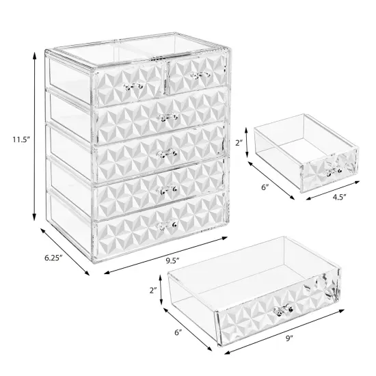Sorbus Acrylic Makeup & Jewelry Organizer Storage Case- (4 Large, 2 Small Drawers) Diamond {6}