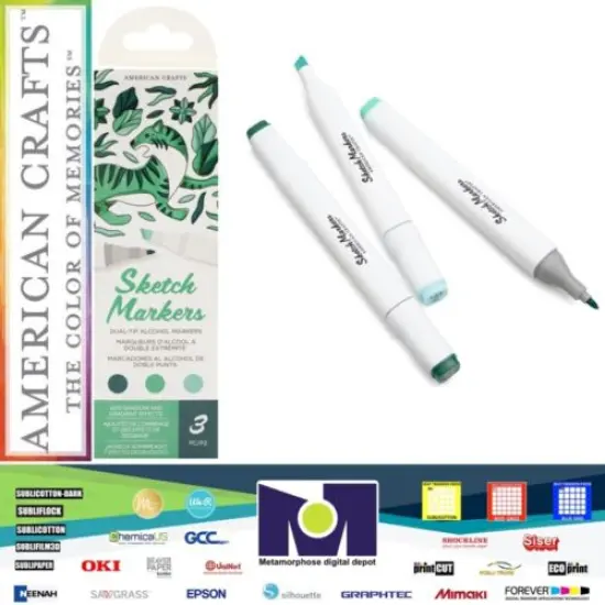 American Crafts - Sketch Markers Collection - Dual Tip - Chisel and Fine Point - Forest 3 Pack 34007540 {1}
