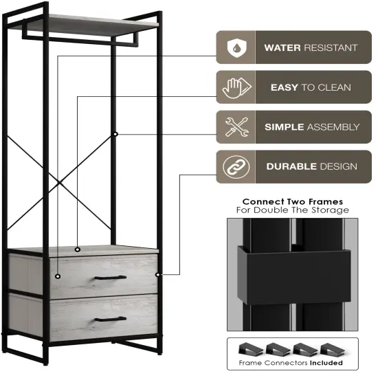 Sorbus Clothing Rack with Drawers - Clothes Stand Dresser - Wood Top, Steel Frame, & Fabric Drawers - Tall Closet Storage Organizer - Garment Rack for Hanging Shirts, Dresses, & Jackets Rustic beige {3}