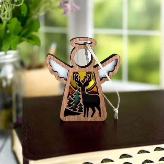 3.5" (H) Autumn Deer Ornament - Handcrafted in Texas - Mother's Angels® Christmas Angel Wings Figurine {5}