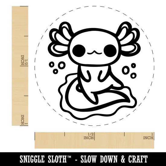 Delightful Kawaii Chibi Axolotl Self-Inking Rubber Stamp for Stamping Crafting Planners Blue {1}