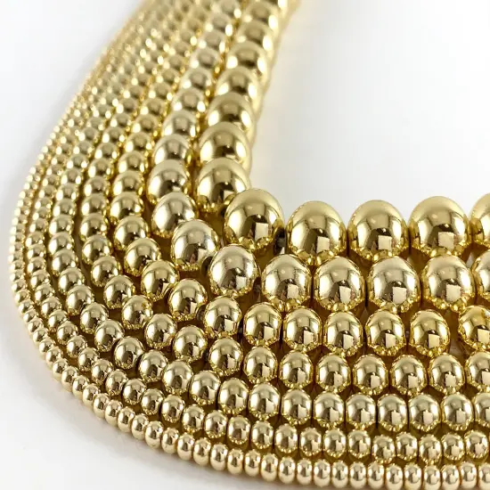 Real 18K Gold Plated Hematite Round Smooth Beads Around 15" 2mm-10mm: 1 strand {2}