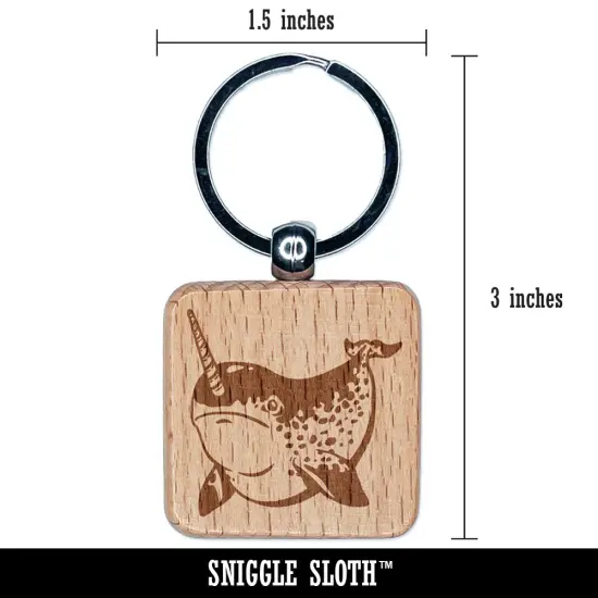 Spotted Narwhal Unicorn of the Sea Engraved Wood Square Keychain Tag Charm {2}