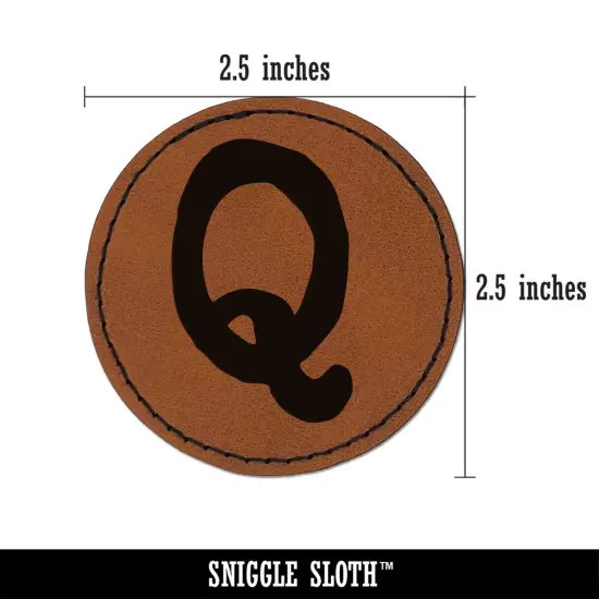 Letter Q Uppercase Cute Typewriter Font Round Iron-On Engraved Faux Leather Patch Applique - 2.5" Brown {3}