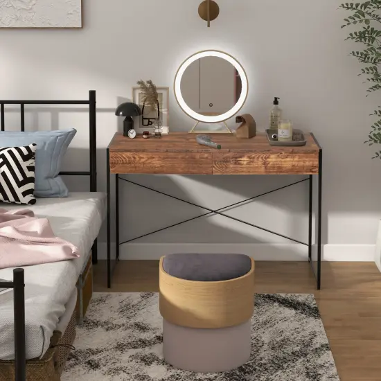 44 Inch Home Office Desk with 2 Separate Drawers and Steel Frame Rustic Brown {6}