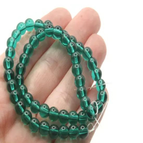 54 6mm Green Smooth Round Glass Beads {5}