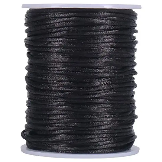 295 Feet 2mm Black Nylon String for Jewelry Making, Silky Rattail Cord for Bracelets, Necklaces, Macrame Keychains, Lanyards, Beading {2}