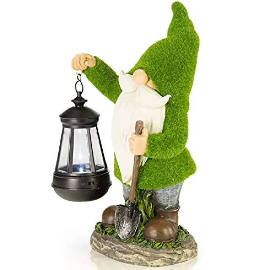 Earnest Flocked Garden Gnome with Lantern Solar Powered LED Outdoor Decor Light Great Addition for Your Garden Solar Powered Light Garden Gnome Christmas Decorations Gifts {6}