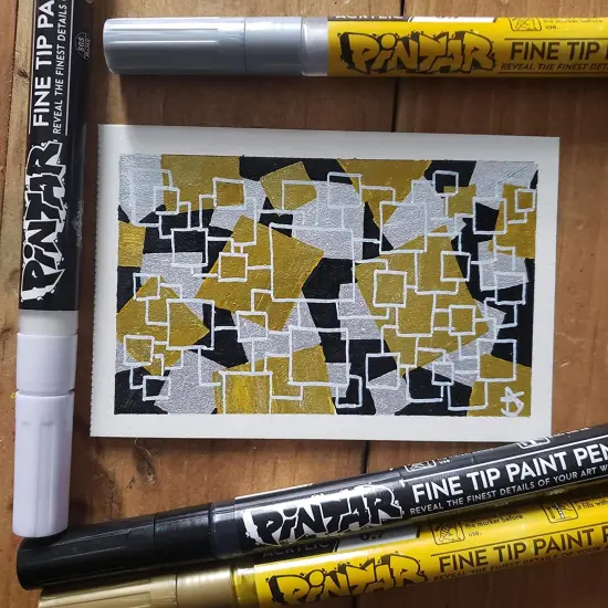Pintar Acrylic Paint Markers - Pack of 6 Gold & Silver with 0.7 mm Tips {4}