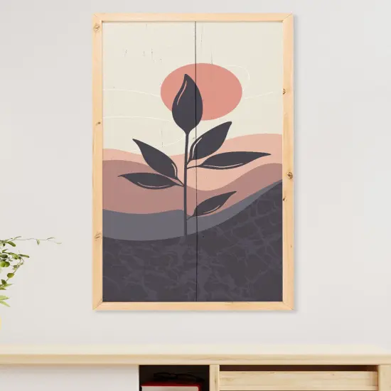 Botanical Wall Art Wood Sign Framed Flower Spring Abstract Sun. {3}