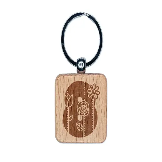 Sweet and Cute Flowers Rounded Block Number 8 Eight Engraved Wood Square Keychain Tag Charm {1}