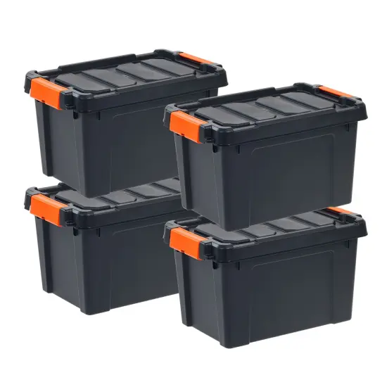 IRIS USA 22 Quart Heavy Duty Plastic Storage Box, Black, 4 Pack {1}