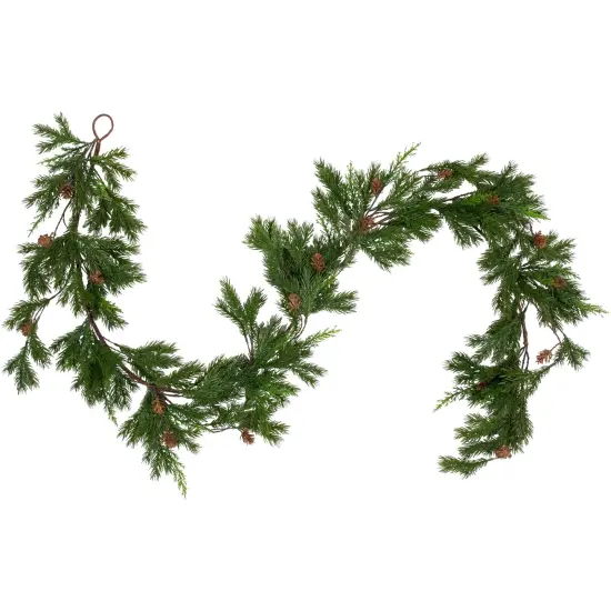 Northlight Real Touch&trade;️ Cypress and Pinecone Artificial Christmas Garland - 6' x 8" - Unlit Green {1}