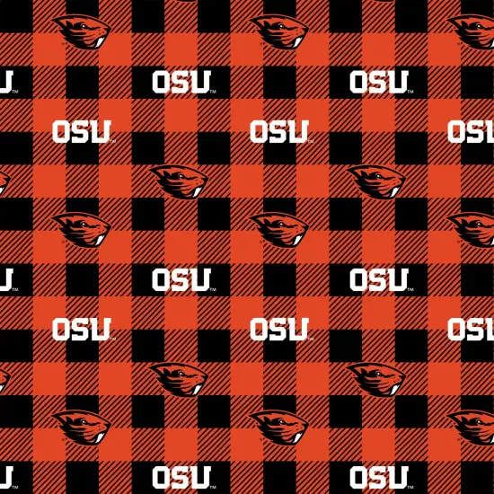Sykel Enterprises-Oregon State University Fleece Fabric-Oregon State Beavers Buffalo Plaid Fleece Blanket Fabric-Sold by the yard {1}