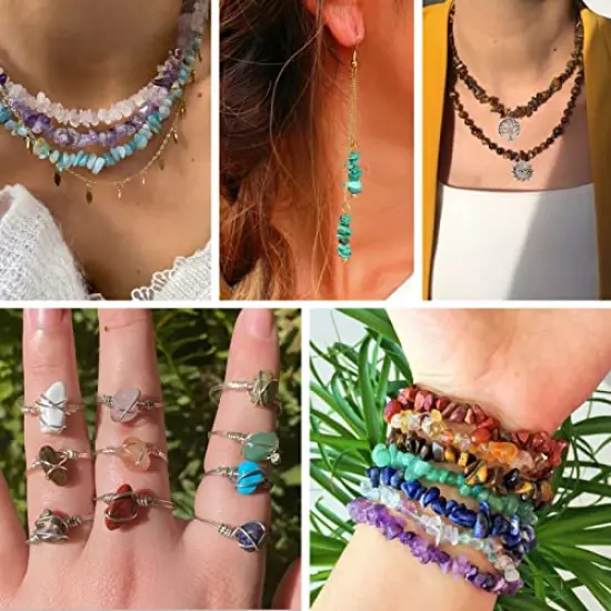 1800 pieces 56 Colors Crystal Beads, Ring Making Kit, Gemstone Chip Beads Irregular Natural Stone with Jewelry Making Supplies for DIY Craft Bracelet Necklace Earrings, Craft Gifts {3}