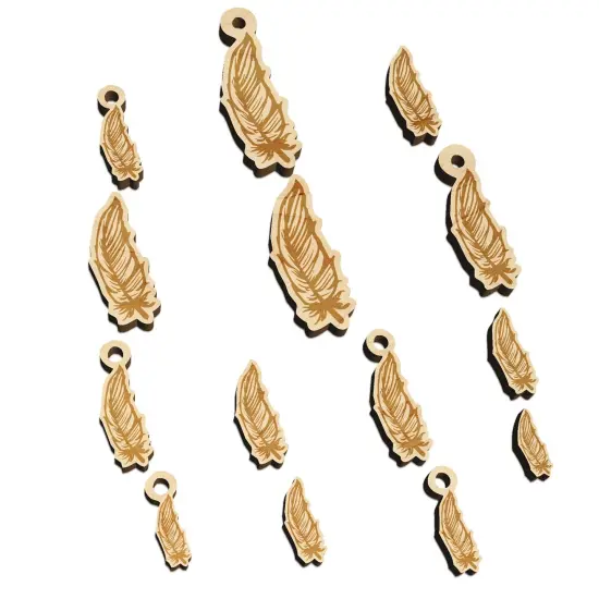 Hand Drawn Feather Doodle Mini Wood Shape Charms Jewelry DIY Craft {7}